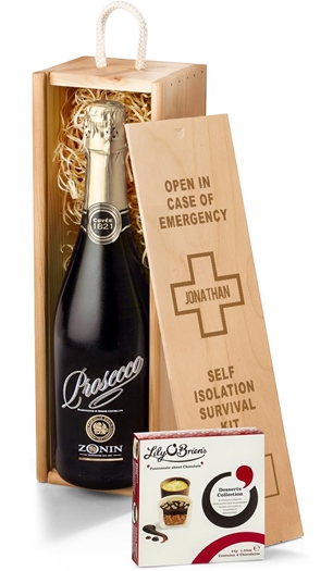 Get Well Soon Sparkling Prosecco & Chocolates Gift Box With Engraved Personalised Lid